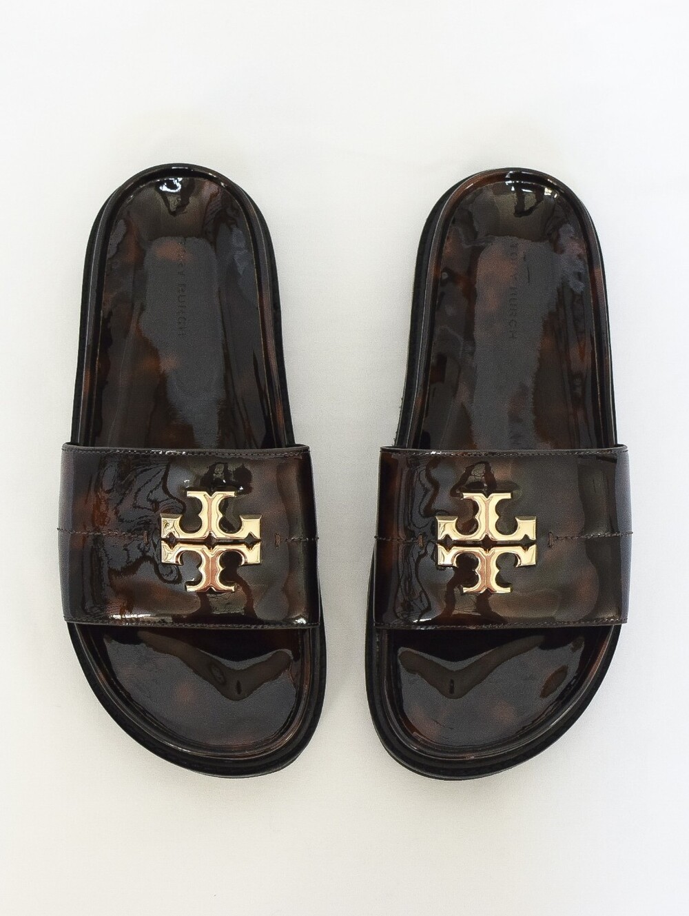 🌸Tory Burch Everly Anatomic Lug Slide Sandals Tortoise Shell Leather Brown Sz 7 - Picture 2 of 16